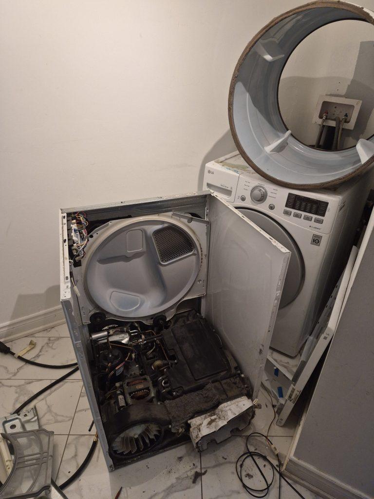 Whirlpool ventless heat pump dryer opened up for drain pump replacement, Toronto