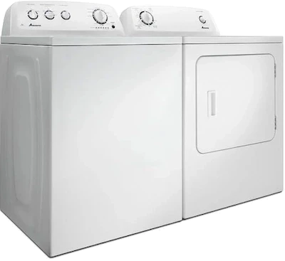 White top-load washer and matching dryer